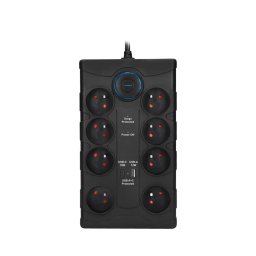 Solight PO80B - Cablu prelungitor cu întrerupător, 8 prize (Tip E) + 1x USB-A + 1x USB-C, 2 m, negru