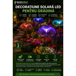 Palmier Solar LED pentru Gradina, Set 2 Bucati, IP65, Autonomie 6-8 Ore, Inaltime 70cm, Iluminare Decorativa Exterior(pret pe bucata)
