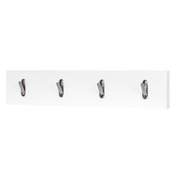 Lindholm cuier de perete 76x15x3.6 cm, 4 carlige crom, panou MDF melamina alb, rezistent la zgarieturi - Verificat A · Re-Bloom
