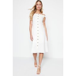 Rochie țesută Trendyol Ecru Tall A-Line Carmen cu guler țesut
