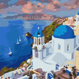 Set pictura pe numere, cu sasiu, Vedere din Santorini, 50x50 cm
