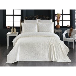 Cuvertură de pat Valentini Bianco din brocard, Pirlanta Light Cream