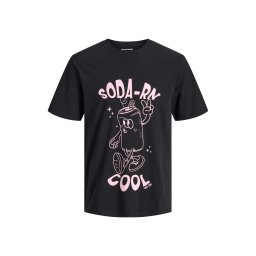 Jack & Jones Tricou barbati la baza gatului, din bumbac, Regular Fit, JJFUNNY FRUIT, Negru (SELECTATI MARIMEA: L)