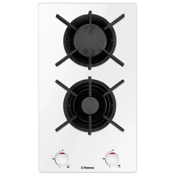 Plita incorporabila Hansa BHKW310300, Gaz, 2 arzatoare, Aprindere electrica, Suporturi fonta, Supapa siguranta, Alb