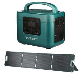 Kit statie de alimentare portabila solara V-TAC 11443, 1000W, 46.9Ah/22.4V, USB-A Quick Charge 18W, USB-C, PD 5V-20V 65W, incarcare Wireless + Panou fotovoltaic V-TAC 11566, 160W, pliabil, IP67