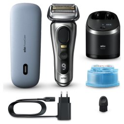 Aparat de ras electric Braun Series 9 PRO+ 9577cc, ProLift Trimmer, SensoFlex, AutoSense, Sonic Technology, 40.000 de actiuni de taiere, 5 elemente de taiere, Statie Smart Care 6-in-1, Trusa de voiaj cu functie de incarcare, Argintiu