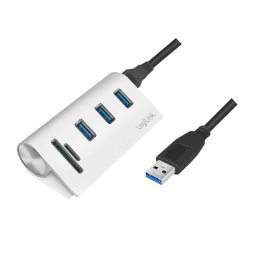 HUB USB LOGILINK CR0045, USB 3.0 x 3, slot card SD, MicroSD, conectare prin USB 3.0, Argintiu