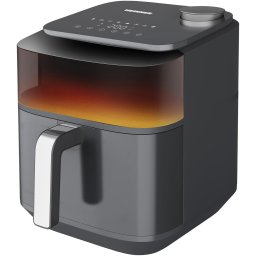Friteuza cu aer cald Heinner CrispSteam Elite HAF-H7DLST1800, 1800W, incalzire sus-jos, capacitate: 6.7L, display digital, control touch, 8 programe, functie pulverizare apa, fereastra supraveghere,gri Antracit