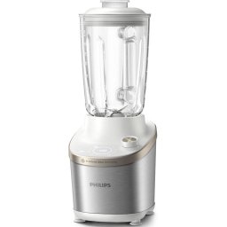 Blender de mare viteza Philips HR3760/01, 1500 W, vas de sticla 2l, corp din metal alb, ecran LED si buton, Alb