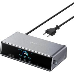 Docking Station Anker Prime 14-in-1, Triple Display, 8K DisplayLink, 140 W, Ethernet, USB-C, USB-A, HDMI, Card reader SD+microSD, compatibil cu Windows MacOS, Gri