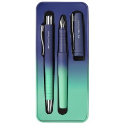 Set cadou stilou+pix Faber-Castell Poly Ball Flow Edition albastru-turcoaz