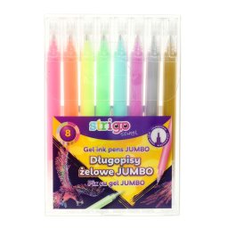 Pixuri cu gel Strigo Jumbo, 8 culori neon+metalice, 0.8mm SSC382