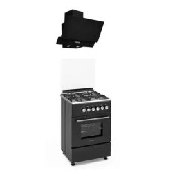 Glam Marco 4 arzatoare gaz Cuptor gaz, 57 x 57 cm, Rotisor, Ventilator, Grill gaz, Aprindere electrica, Gratare fonta, Hota decorativa sticla Neagra