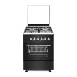 MARCO Aragaz clasic 4 arzatoare gaz, Cuptor gaz, 57x57cm, negru cu plita inox, Rotisor, Ventilator, Aprindere electrica, gratare fonta, grill gaz