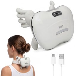 Aparat de masaj cervical si umeri iHunt SPA HandTouch Neck 3D, Tehnologie masaj bionic imitare maini umane, Incalzire, Reincarcabil, Alb