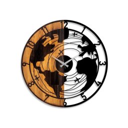 Ceas decorativ de perete din lemn si metal 56x56x3 cm, design modern, nuc/negru - Verificat A · Re-Bloom