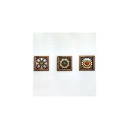 Set 3 tablouri decorative inramate MDF 16x16x2 cm, imprimare UV, cadru molid 100%, multicolor - Verificat A · Re-Bloom