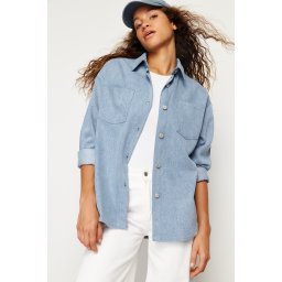Trendyol Blue Oversize Denim Shirt Jacket
