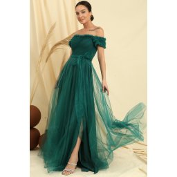 Rochie lungă din tul cu volane de la Saygı