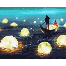 Set pictura pe numere, cu sasiu, Pescarul lunii, 40x50 cm