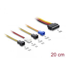Cablu alimentare SATA 15 pini la 4 x 2 pini fan (12V/7V/5V) 20cm, Delock 80656