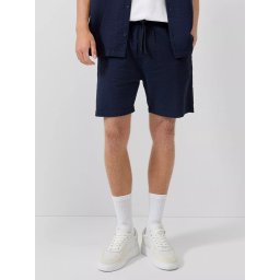 Q/S by s.Oliver Pantaloni scurti barbati, din bumbac, cu talie medie, Seersucker, Bleumarin inchis (SELECTATI MARIMEA: L)