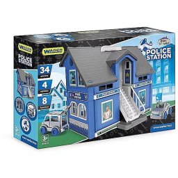 Set de joaca Wader Play Hause Police Station, 25420, cu 4 vehicule, 8 piese mobilier