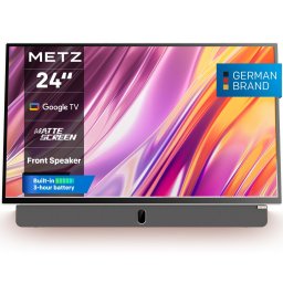 Televizor portabil METZ LED 24MPE7000, 60 cm, Smart Google TV, 12V, Full HD, Clasa E, Alb