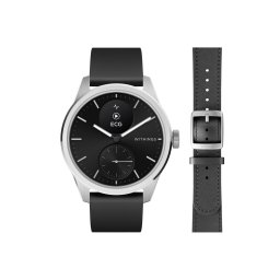 Ceas hibrid Withings ScanWatch 2, 42 mm, negru, cu bratara din piele Noir 20 mm
