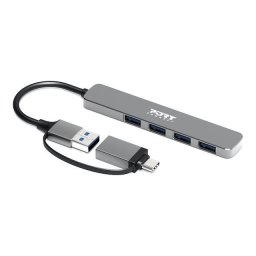 Hub USB PORT CONNECT Slim Combo, 4 porturi USB 3.0, USB-A, USB-C