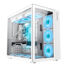 Carcasa de gaming pentru PC GameMax Infinity WH, Mid Tower, cu panou lateral din sticla securizata, Alb