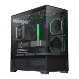 Carcasa PC fara sursa de alimentare cu iluminare de fundal ARGB GameMax Vista 2 MB, Mini Tower, Micro-ATX, Sticla securizata, Negru