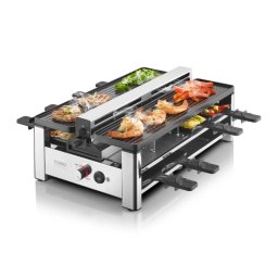 Gratar pentru raclette CASO Design Raclette AirClean, 1500 W, Placi ceramice, Sistem pentru reducerea mirosurilor si a fumului, Filtru, Otel inoxidabil