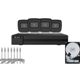 RESIGILAT-Kit supraveghere IP HiLook Hi-NK-4288B, 4K, 4 camere bullet, IR 30m, IP67, NVR 8 canale PoE, 1x SATA