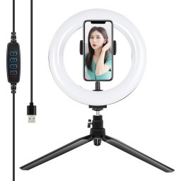 Puluz 20cm LED inel de lumină / trepied cu suport pentru telefon PKT3073B
