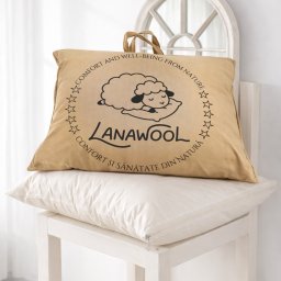 Perna Lana Merino 100% LanaWool 70x70 cm Fermitate Medie 1000 g Exterior Bumbac OekoTex Clasa 1 cu Fermoar, Alb