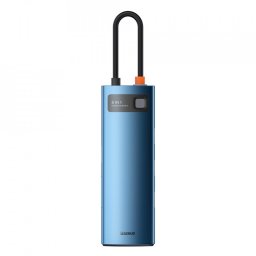 Hub Baseus Metal Gleam 8in1 multifunctional USB Type C - USB Type C Power Delivery 100W / HDMI 4K 30Hz / SD and microSD memory card reader / 3x USB 3.2 Gen 1 / RJ45 1Gbps blue (WKWG000103)