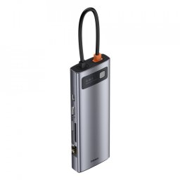 HUB multifunctional Baseus Metal Gleam 9in1 USB Type C - 3x USB 3.2 Gen 1 5Gbps / USB Tip C PD 100W / VGA Full HD 60Hz / HDMI 4K 30Hz / TF i SD / RJ45 1Gbps gri (CAHUB-CU0G)