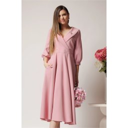 Rochie LaDonna office din stofa roz cu bust petrecut si rever