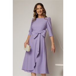 Rochie DY Fashion lila cu funda ampla in talie decolteu rotund maneci trei sferturi