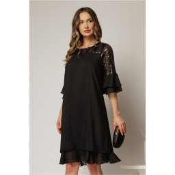Rochie midi neagra cu sidef si paiete la bust