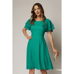 Rochie midi din voal verde si volanase la maneci