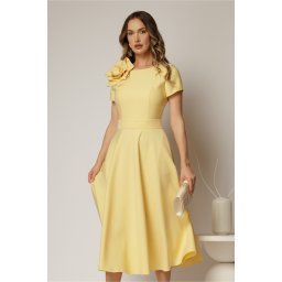 Rochie DY Fashion galbena clos cu trandafir la umar si cordon detasabil