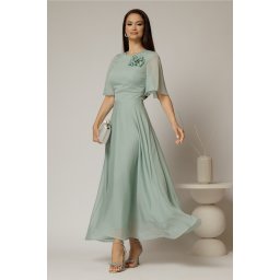 Rochie DY Fashion lunga verde menta din voal cu fir lurex in clos cu accesoriu la bust