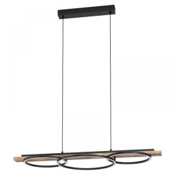 Lustra Eglo Boyal 99624, LED 40W, 5850 lumeni, 3000K, otel negru, lemn maro rustic