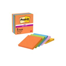 Accesorii birotica Notite adezive Post-it ® Super Sticky NeoN asortate 76 mm x 76 mm 90 file 5 bucati/pachet Notite adezive 3M Post-It Super Sticky neon asortate