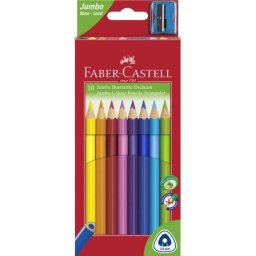 Articole pentru scoala Creioane colorate jumbo 10 culori + ascutit Faber-Castell