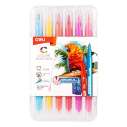 Carioci cu varf pensula Deli 12 culori/cut 2 capete