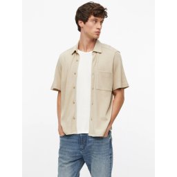 s.Oliver Camasa barbati din amestec de bumbac, piqué tip waffle, Relaxed fit, Bej (SELECTATI MARIMEA: L)