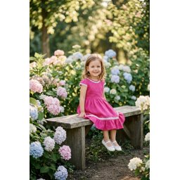 Rochie din In Premium pentru Copii ,cu Dantele Eleganta,Culoare Fucsia